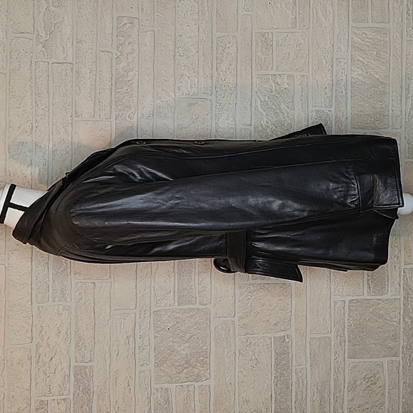 ROSLEEN Mid Length Soft Leather Jacket Belted Buttons - Picture 4 of 15